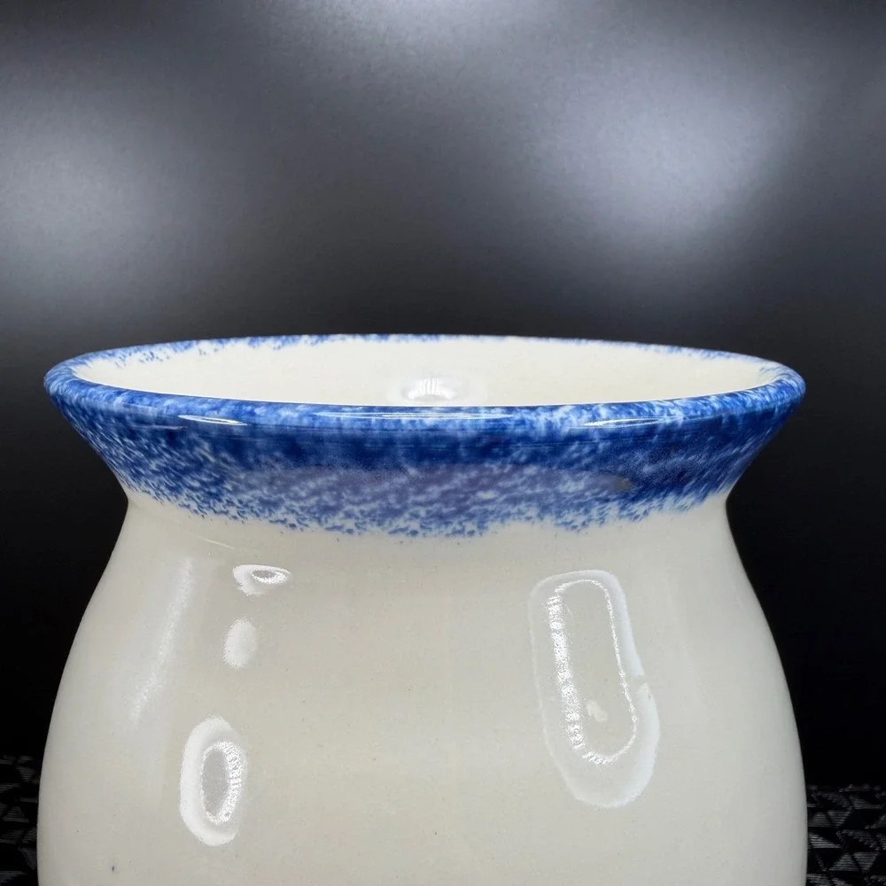 Lebeau et Weilbrenner Poterie Ceramic Utensil Crock Blue White Bird Ustensiles